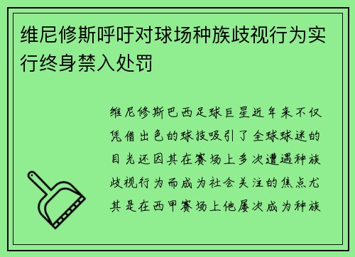 维尼修斯呼吁对球场种族歧视行为实行终身禁入处罚 维尼修斯呼吁对球场种族歧视行为实行终身禁入处罚